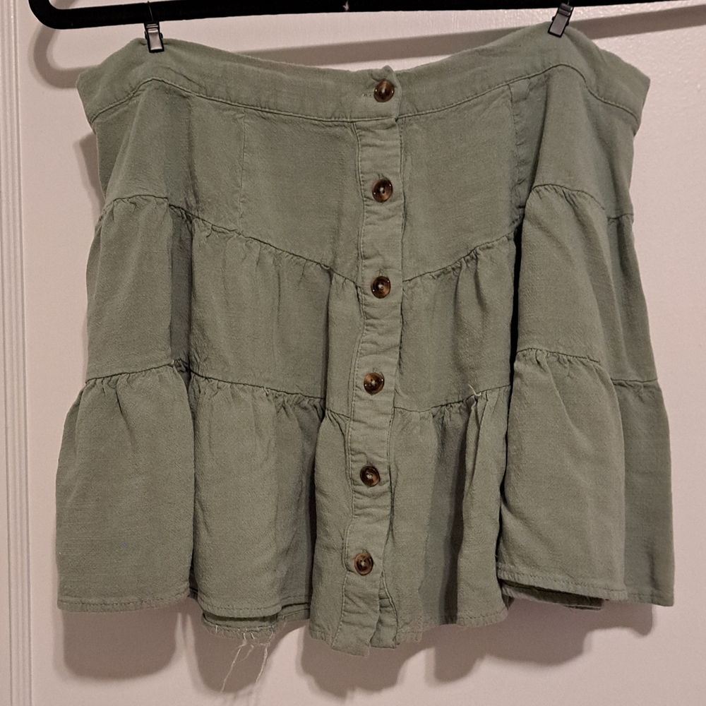 Green Mini Bubble Skirt with Tiered Design